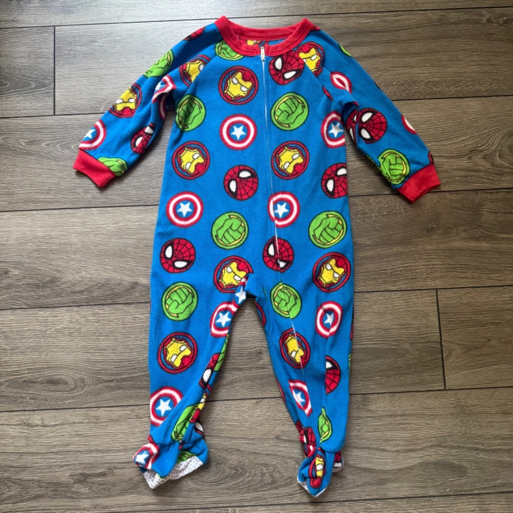Marvel Super Hero Adventures Toddler Boys 2T Blue Fleece Footed Pajamas Zipper